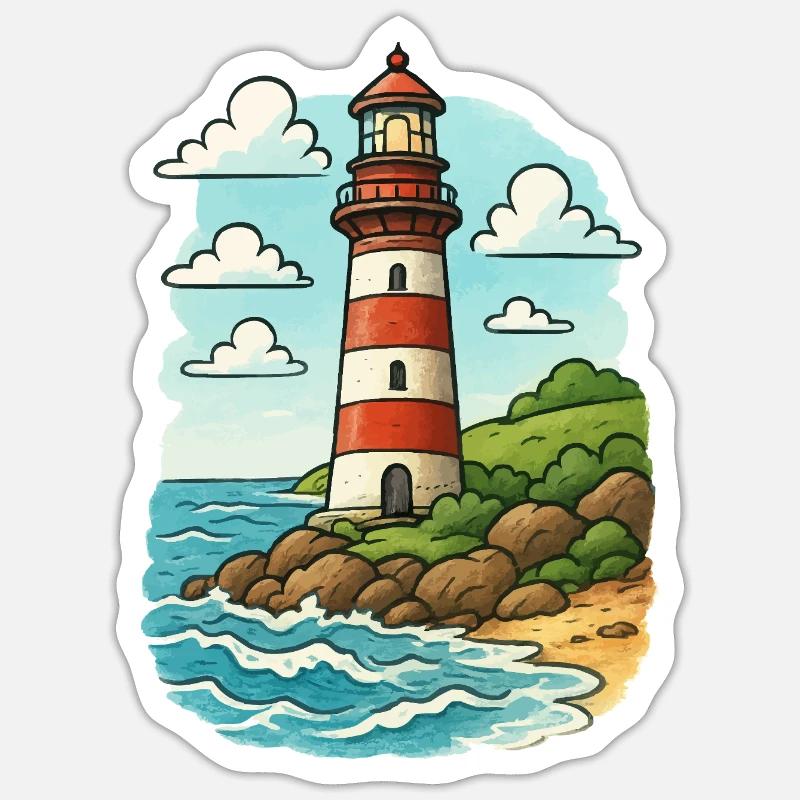 Phare sur le sentier côtier Sticker taille S (10 x 10 cm)