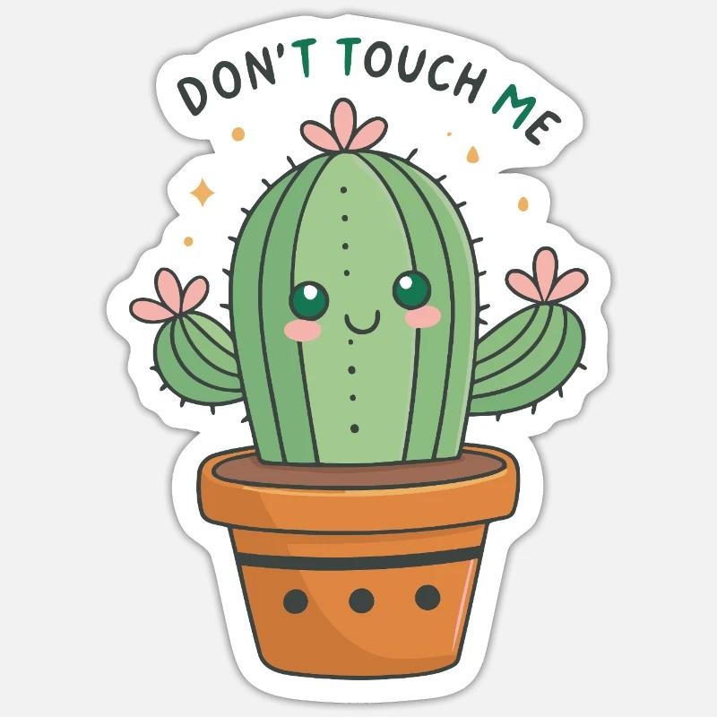 Cactus kawaii: Don't Touch Me - Sticker taille S (10 x 10 cm) - blanc mat