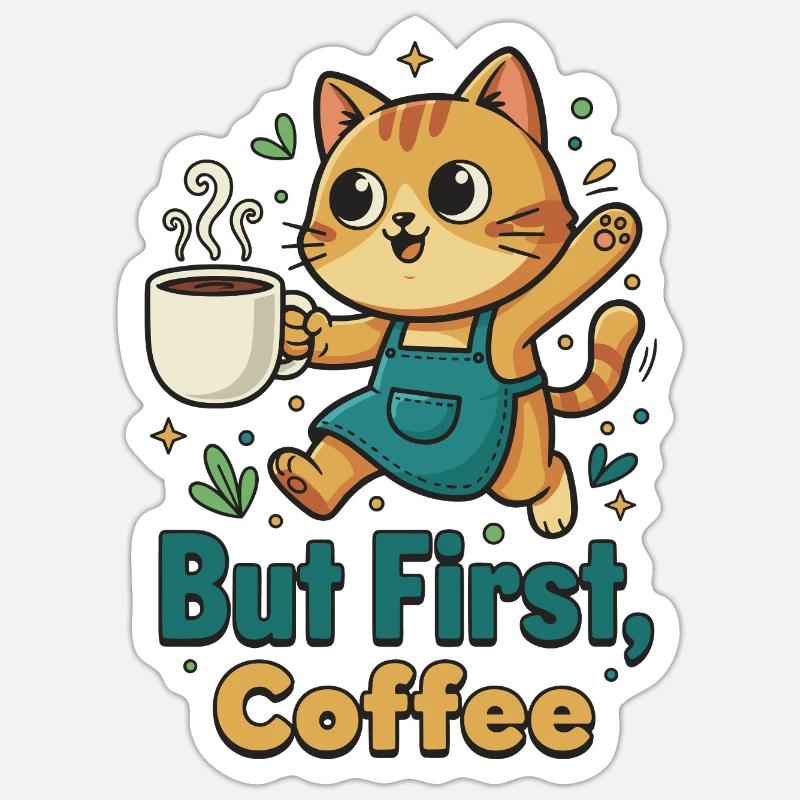 Coffee First Cat - Sticker size S (10 x 10 cm) - white matte