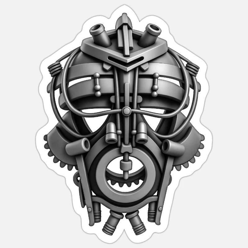 ROBOT MASK #1 - black & white - Sticker size S (10 x 10 cm) - white matte