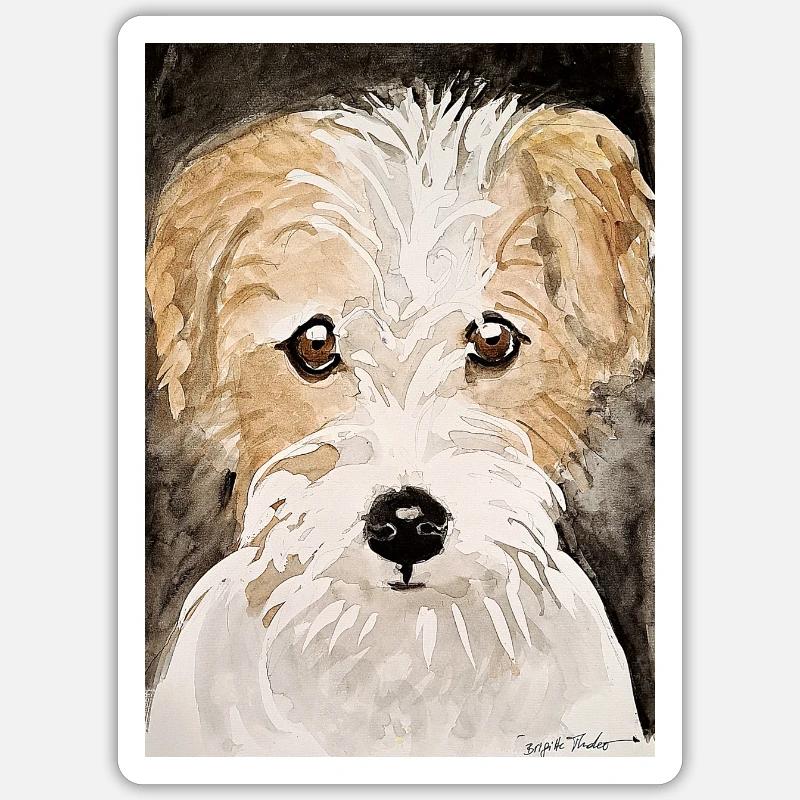Chiot terrier, - Sticker taille S (10 x 10 cm) - blanc mat
