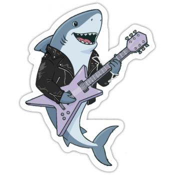 Shark Rocker mit E-Gitarre - Sticker Größe S (10 x 10 cm) - Mattweiß - Vorne