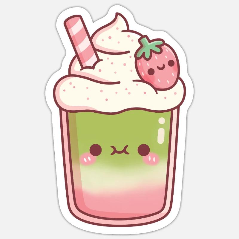 Mixa glacé et fraise latte mignon - Sticker taille S (10 x 10 cm) - blanc mat