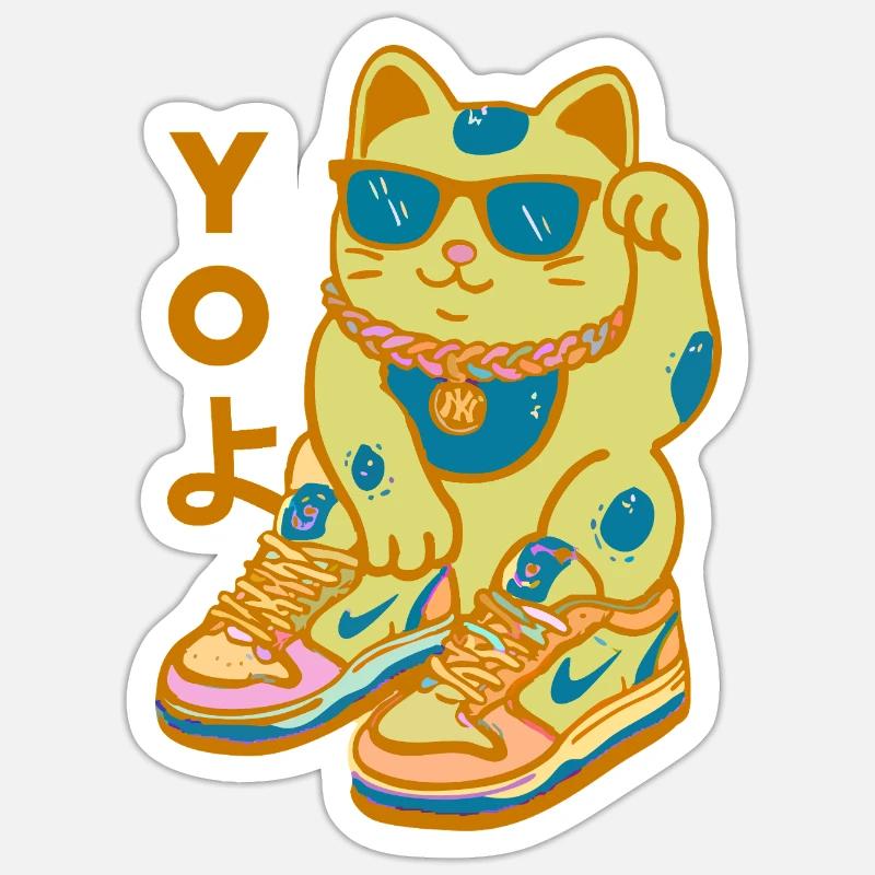 Chat Kawaii Sneakerhead Bling - Sticker taille S (10 x 10 cm) - blanc mat