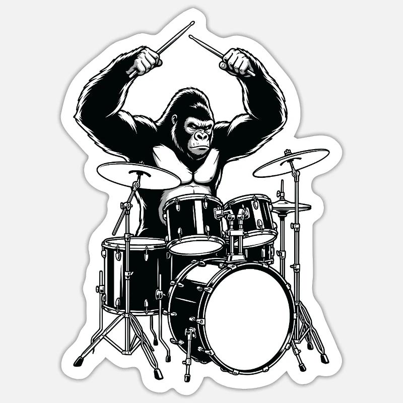 Drummer Gorilla - drums - Sticker size S (10 x 10 cm) - white matte