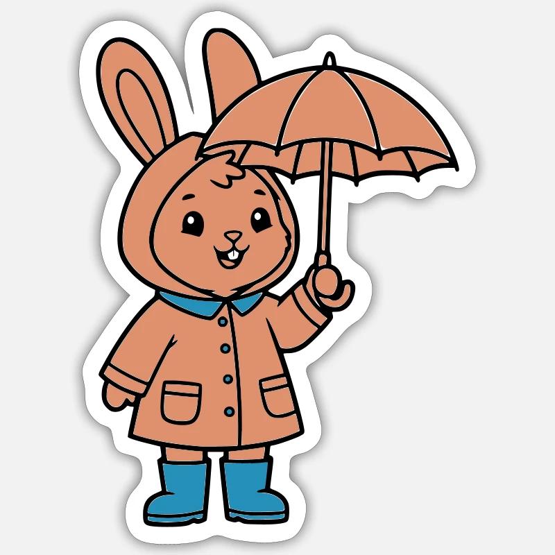 Petit parapluie de lapin mignon - Sticker taille S (10 x 10 cm) - blanc mat