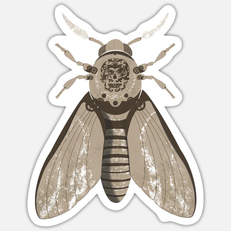Skull Moth in Steampunk Style - Sticker size S (10 x 10 cm) - white matte
