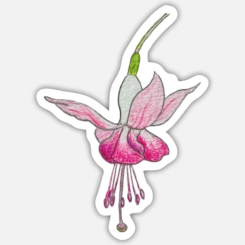 Fuchsienblüte - Sticker Größe S (10 x 10 cm) - Mattweiß