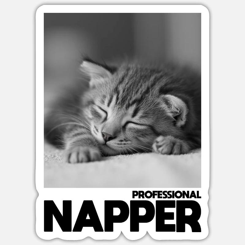 Professional Napper – Sleeping Cat - Sticker size S (10 x 10 cm) - white matte