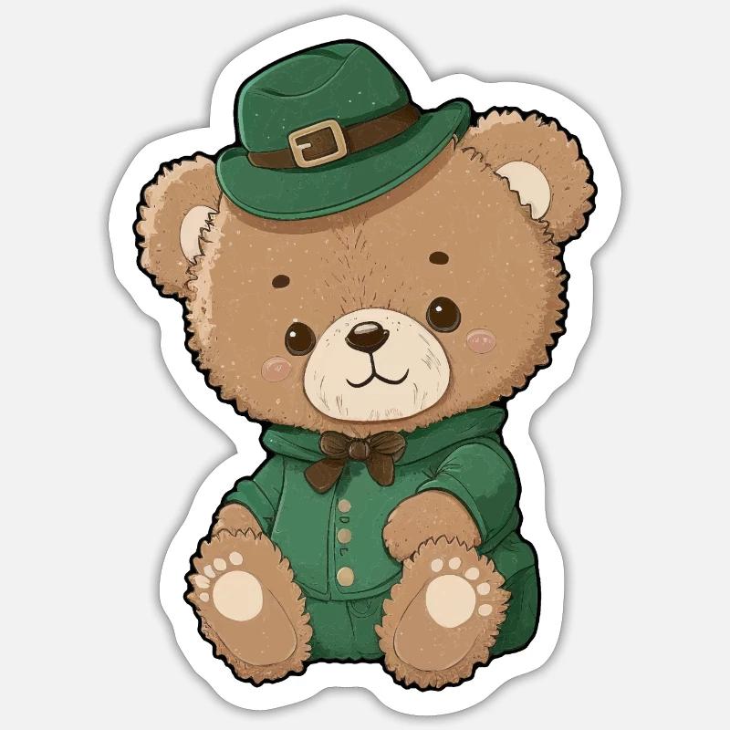 Emerald Leprechaun Bear Sticker size S (10 x 10 cm)