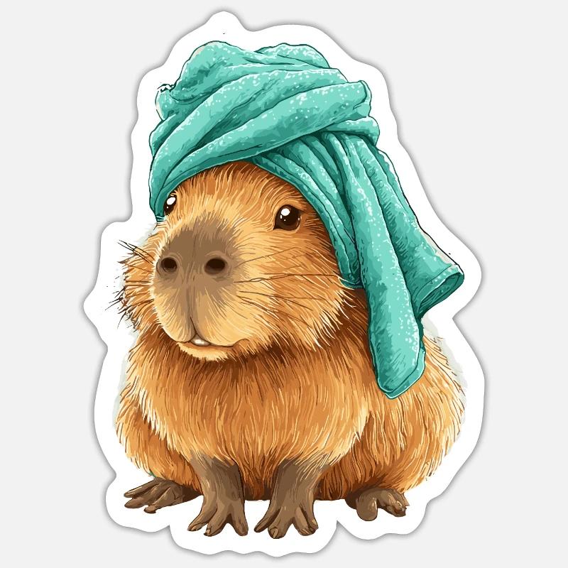 Capybara with cloth - Sticker size S (10 x 10 cm) - white matte