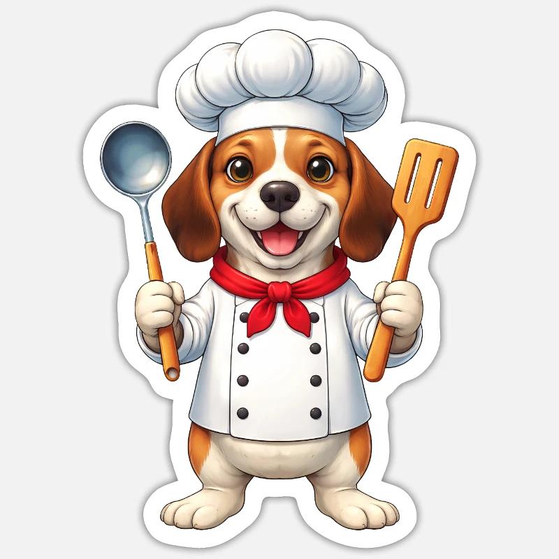 Cuisson de dessin animé Chef Rapetou Dessin animé Cuisine de chien - Sticker taille S (10 x 10 cm) - blanc mat