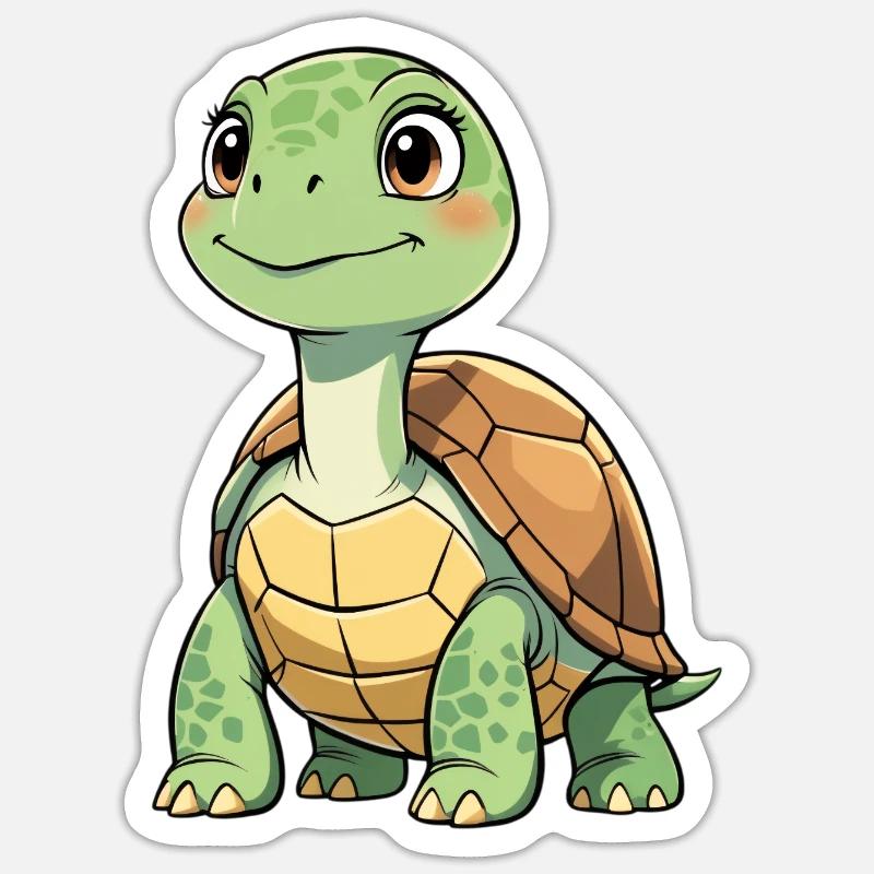 Green Turtle Cartoon Pattern - Sticker size S (10 x 10 cm) - white matte