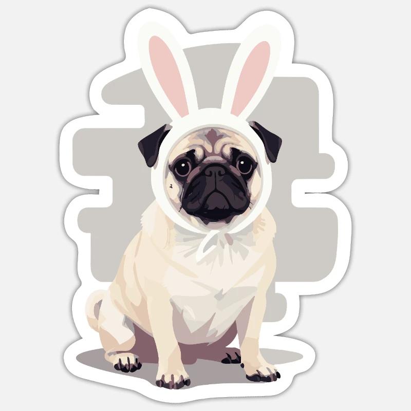 Pug Bunny - Sticker size S (10 x 10 cm) - white matte