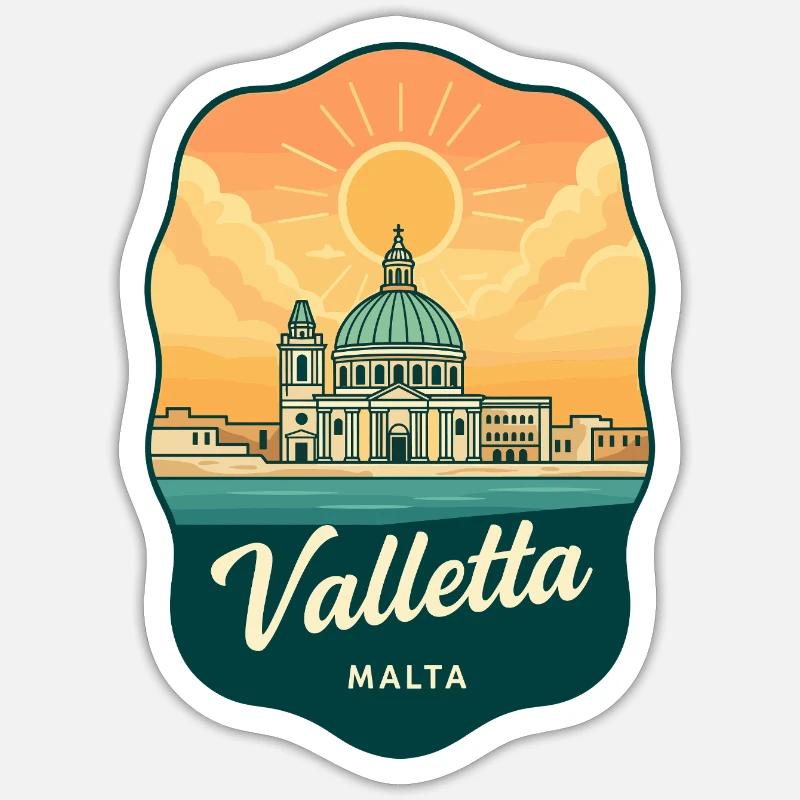 Valletta Malta Retro Sunset Reiseabzeichen - Sticker Größe S (10 x 10 cm) - Mattweiß