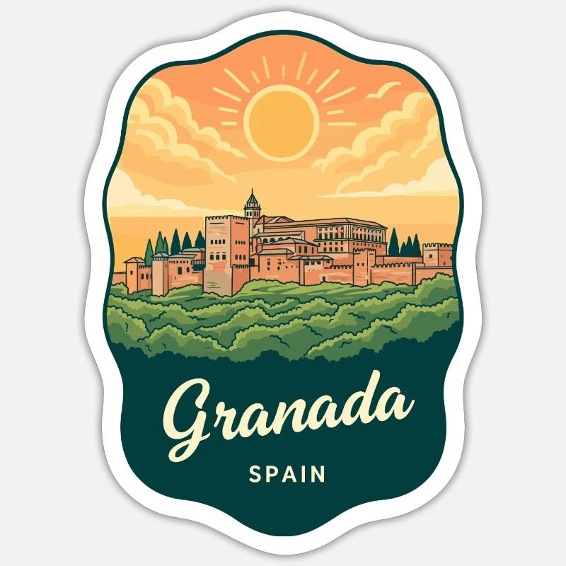Granada Alhambra Palac Retro Sunset Badge - Sticker taille S (10 x 10 cm) - blanc mat