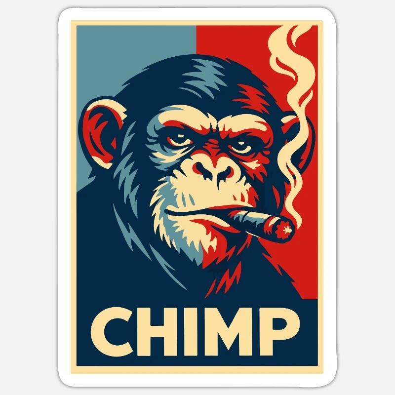 Retro Chimp Cigar Poster - Sticker size S (10 x 10 cm) - white matte