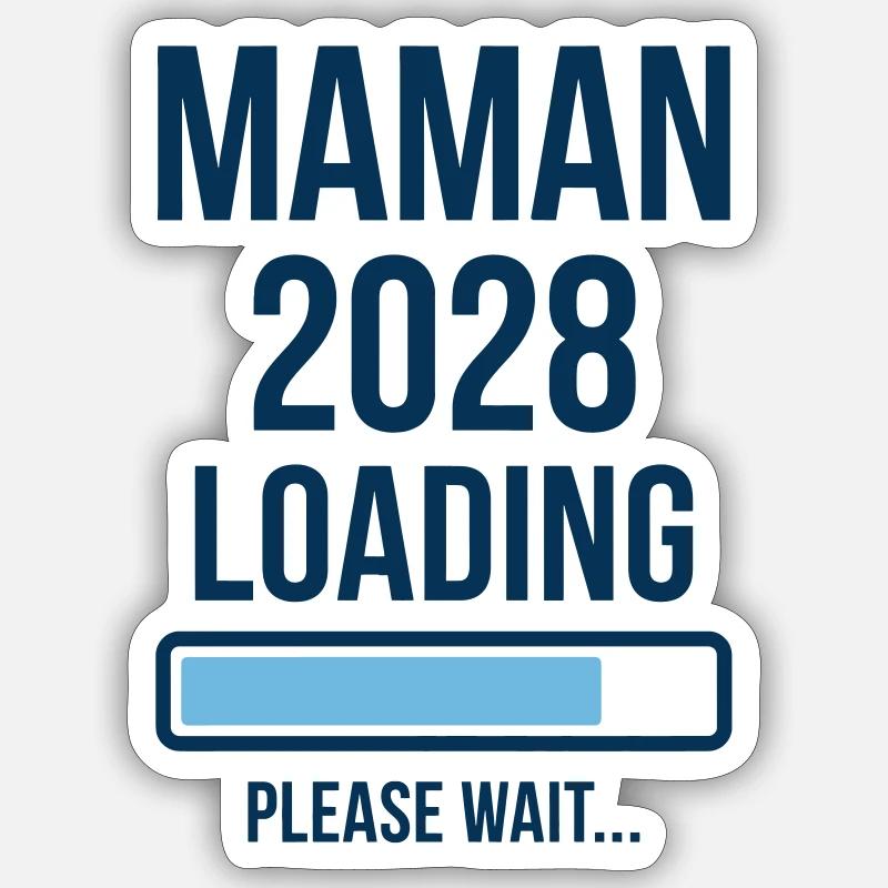 Annonce Grossesse Maman 2028 Loading - Sticker taille S (10 x 10 cm) - blanc mat