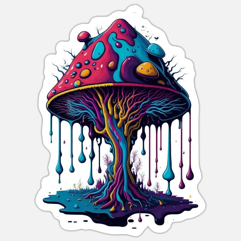 Psychedelic Glow Mushroom Forest Sticker size S (10 x 10 cm)