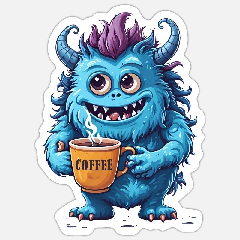 Kaffeemonster  - Koffein Zombie - Morgenmuffel - Sticker Größe S (10 x 10 cm) - Mattweiß