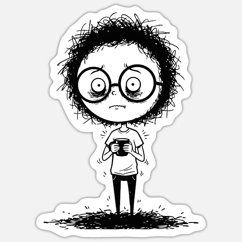 Gamer timide à lunettes, visage expressif - Sticker taille S (10 x 10 cm) - blanc mat