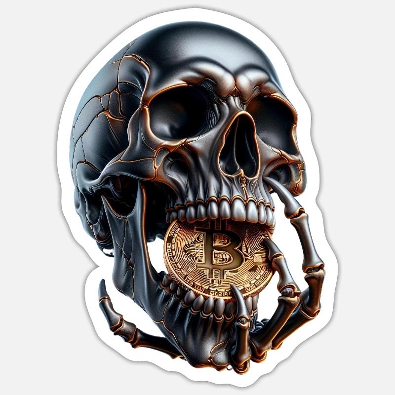 Bitcoin Skull Dark Crypto Design - Sticker size S (10 x 10 cm) - white matte