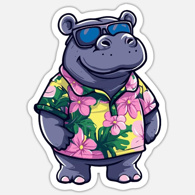 Nilpferd Comic Urlaub - Sticker Größe S (10 x 10 cm) - Mattweiß
