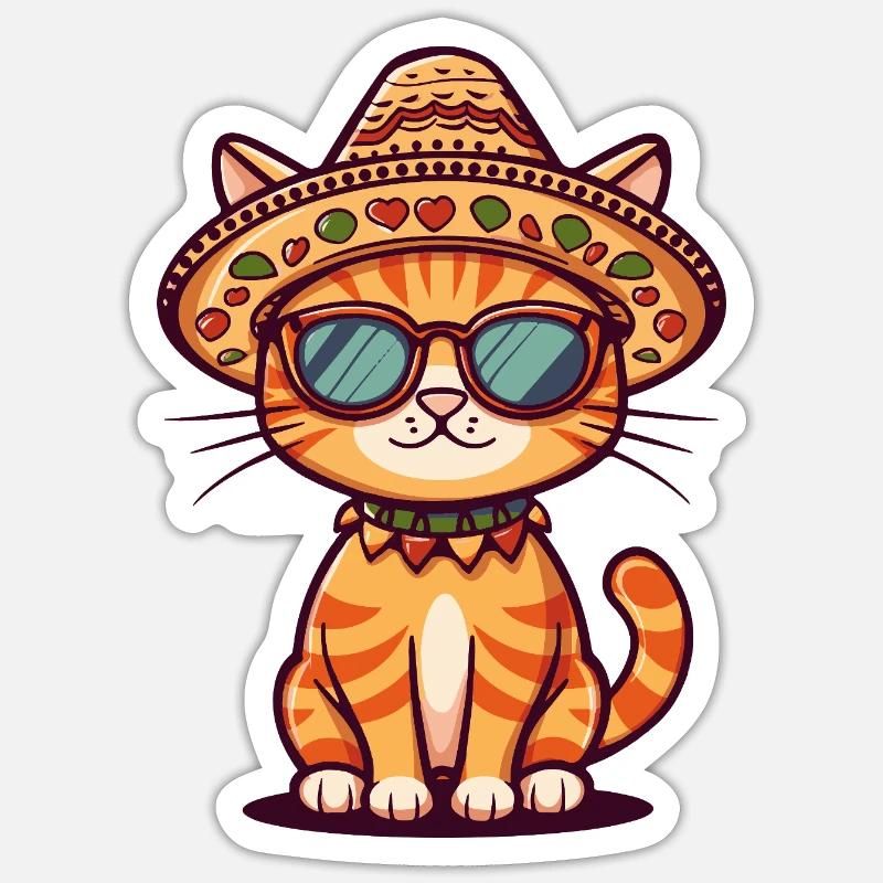 Katze Comic Lustig Sombrero - Sticker Größe S (10 x 10 cm) - Mattweiß