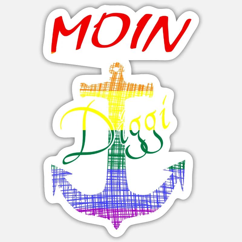 Moin Rainbow Anchor - Sticker taille S (10 x 10 cm) - blanc mat