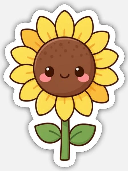 Gelbe Blume Kawaii Sonnenblume Blüte Geschenk - Sticker Größe S (10 x 10 cm) - Mattweiß