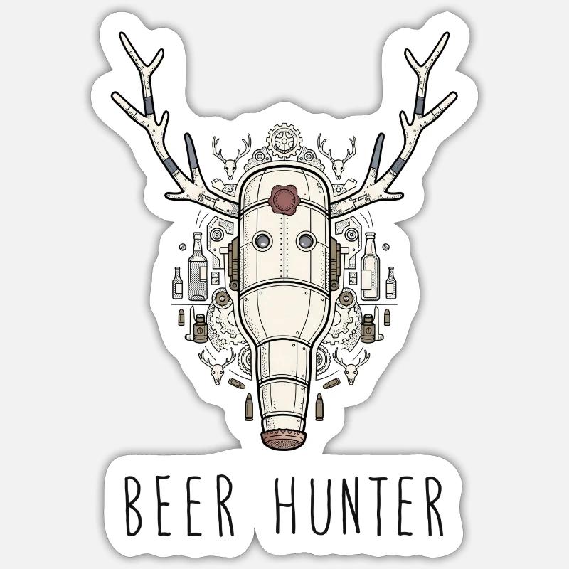 Beer Hunter Trophy – Stahlflasche - Sticker Größe S (10 x 10 cm) - Mattweiß