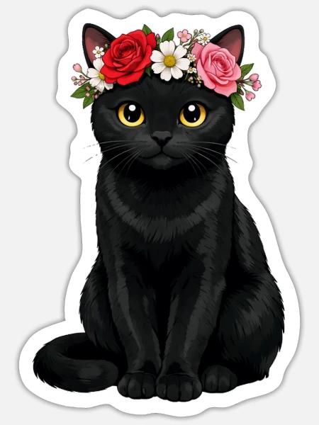Schwarze Katze  - Sticker Größe S (10 x 10 cm) - Mattweiß