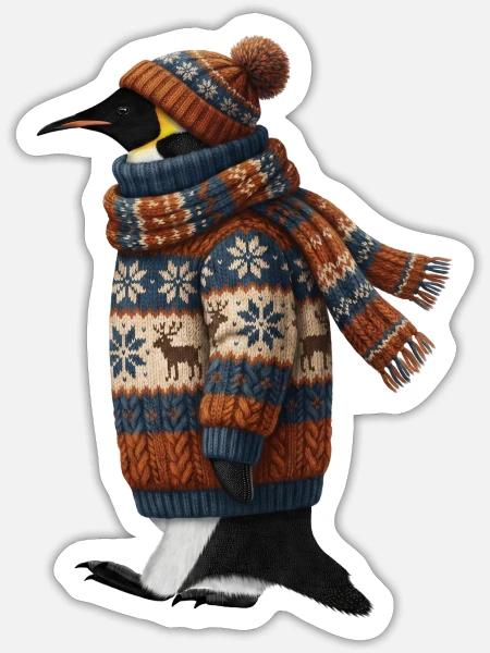 Pinguin im Strickpullover Winter Weihnachten - Sticker Größe S (10 x 10 cm) - Mattweiß