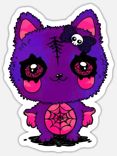 Lila Kätzchen mit Spinnennetz - Sticker Größe S (10 x 10 cm) - Mattweiß