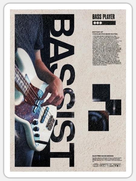 Bass Electric Bass Art - Sticker Größe S (10 x 10 cm) - Mattweiß