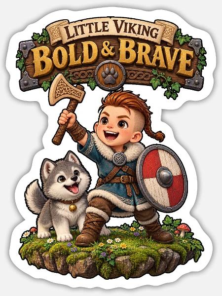 Little Viking - Bold & Brave - Sticker Größe S (10 x 10 cm) - Mattweiß