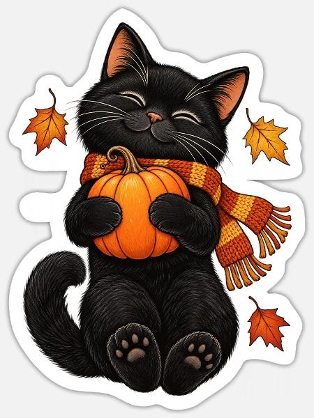 Black Cat Crescent Moon - Sticker Größe S (10 x 10 cm) - Mattweiß