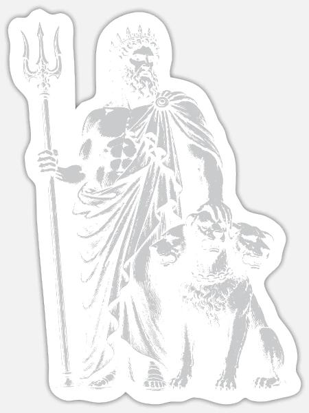 HadesTrident Wächter mit Cerber - Sticker Größe S (10 x 10 cm) - Mattweiß