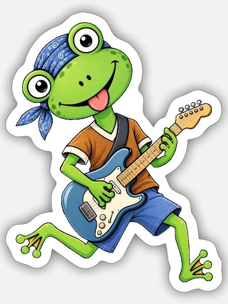 Frosch mit Gitarre  Musikfrosch - Sticker Größe S (10 x 10 cm) - Mattweiß