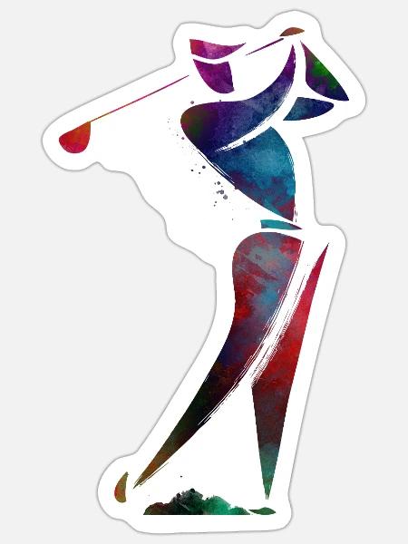 Farbenfroher Golfer in Bewegung - Sticker Größe S (10 x 10 cm) - Mattweiß