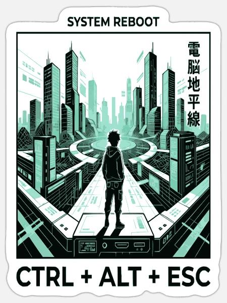 Reboot Skyline CTRL ALT ESC - Sticker Größe S (10 x 10 cm) - Mattweiß