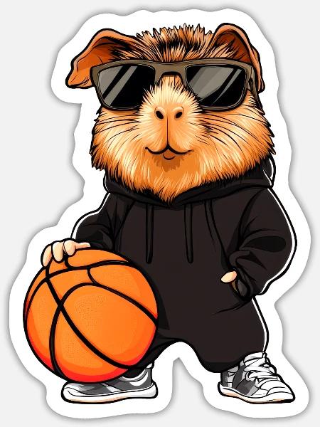 Basketball Meerschweinchen - Sticker Größe S (10 x 10 cm) - Mattweiß