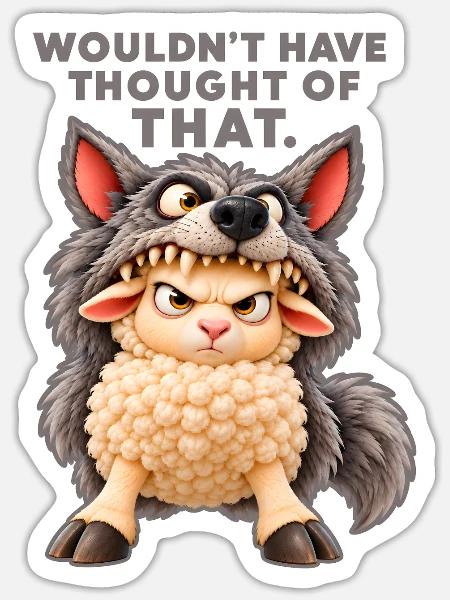 Schaf als Wolf verkleidet. - Sticker Größe S (10 x 10 cm) - Mattweiß