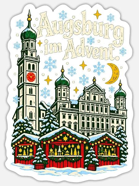 Augsburg im Advent Perlachturm - Sticker Größe S (10 x 10 cm) - Mattweiß