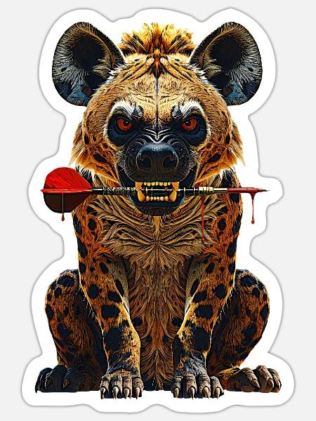 Hyaene mit Dartpfeil Darts - Sticker Größe S (10 x 10 cm) - Mattweiß