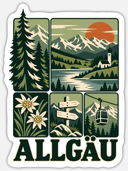 Allgäu Alpine Outdoor - Sticker Größe S (10 x 10 cm) - Mattweiß