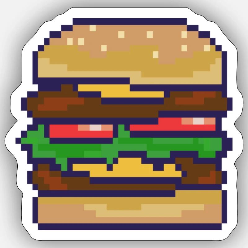 Cheeseburger Pixelart - Sticker Größe S (10 x 10 cm) - Mattweiß