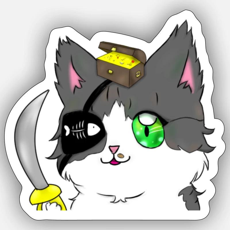 Chat pirate Sticker taille S (10 x 10 cm)