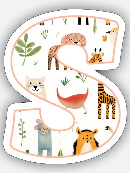 Buchstabe S, Monogramm, Tiermuster - Sticker Größe S (10 x 10 cm) - Mattweiß