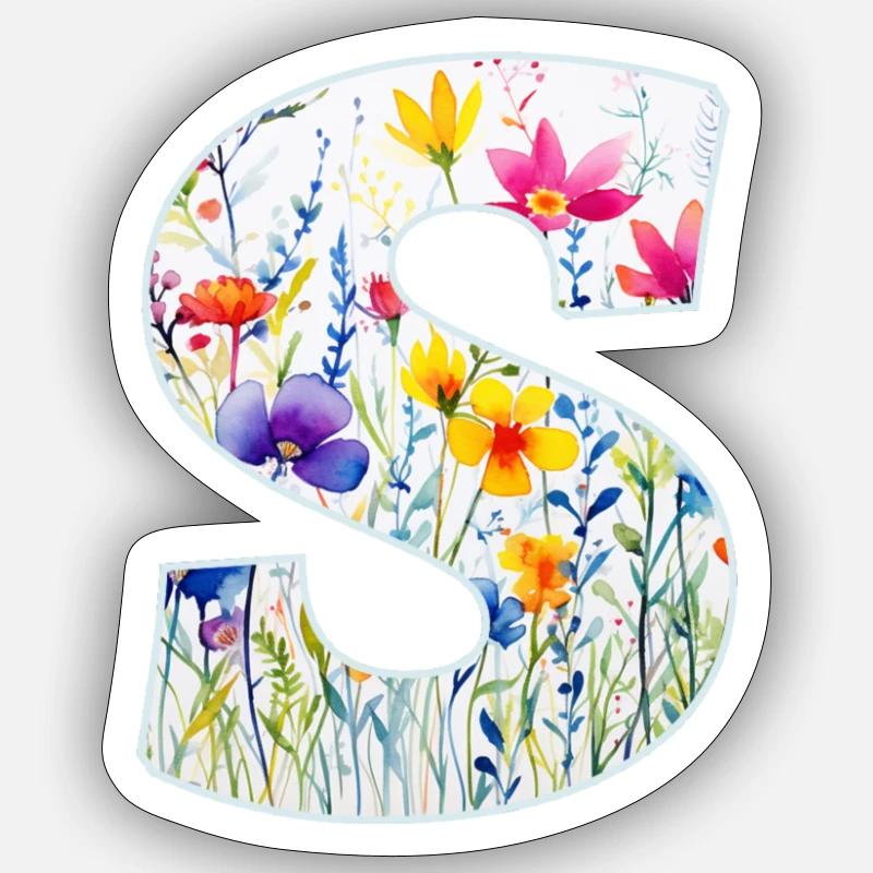 Buchstabe S, Monogramm, Blumenmuster - Sticker Größe S (10 x 10 cm) - Mattweiß
